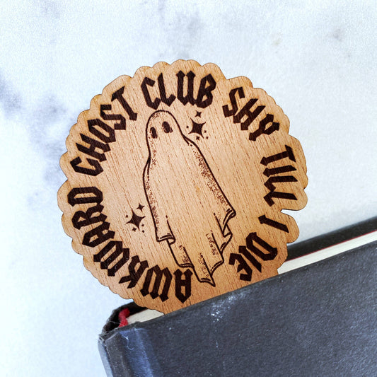 Ghoul Mom Designs - Awkward Ghost Club Wooden Bookmark: Booktok Accessories, Bookstagram, Gifts For Book Lovers, Horror Novels, Unique Book Accessory