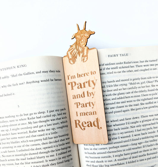 NTSD Gaming and Bookish Goods - **NEW** I'm Here To Party - Party Goat - Wooden Bookmark