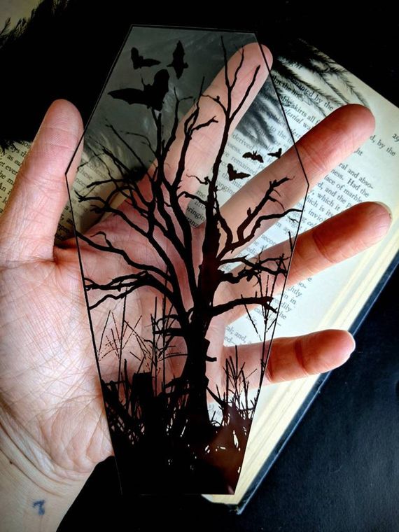 Clear Bookmark - Dead Tree Bats Coffin Goth Gothic Horror